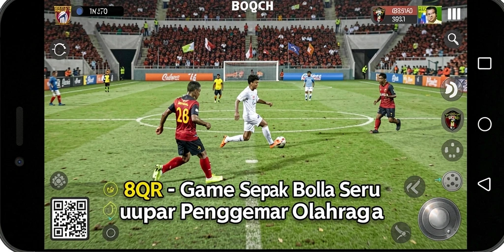 Tangkapan layar dari gameplay 8QR menampilkan aksi sepak bola yang seru.