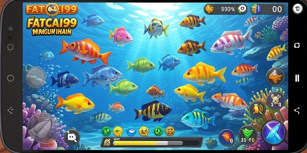 Tampilan gameplay yang mendebarkan di FATCAI99 dengan ikan berwarna-warni.