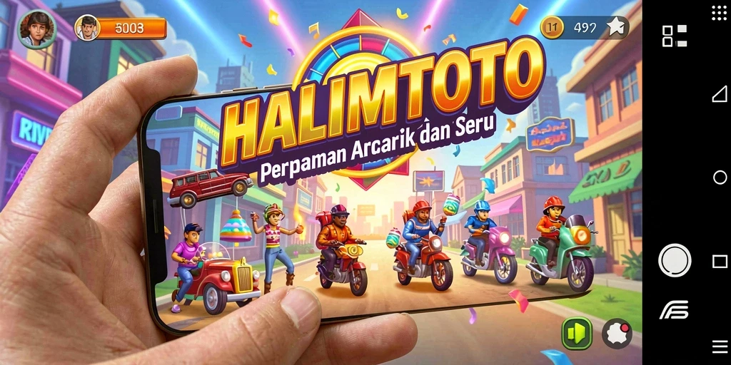 Screenshot gameplay HALIMTOTO yang penuh aksi dan warna.