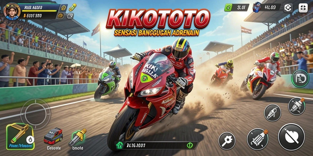 Gameplay KIKOTOTO yang mendebarkan dengan balapan seru.