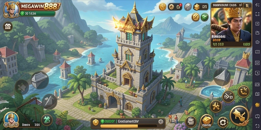 Screenshot MEGAWIN888 menampilkan aksi menara dalam menghadapi gelombang musuh.