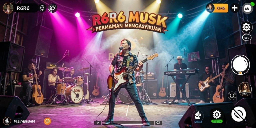 Screenshot gameplay R6R6 menunjukkan aksi bermain musik yang seru.